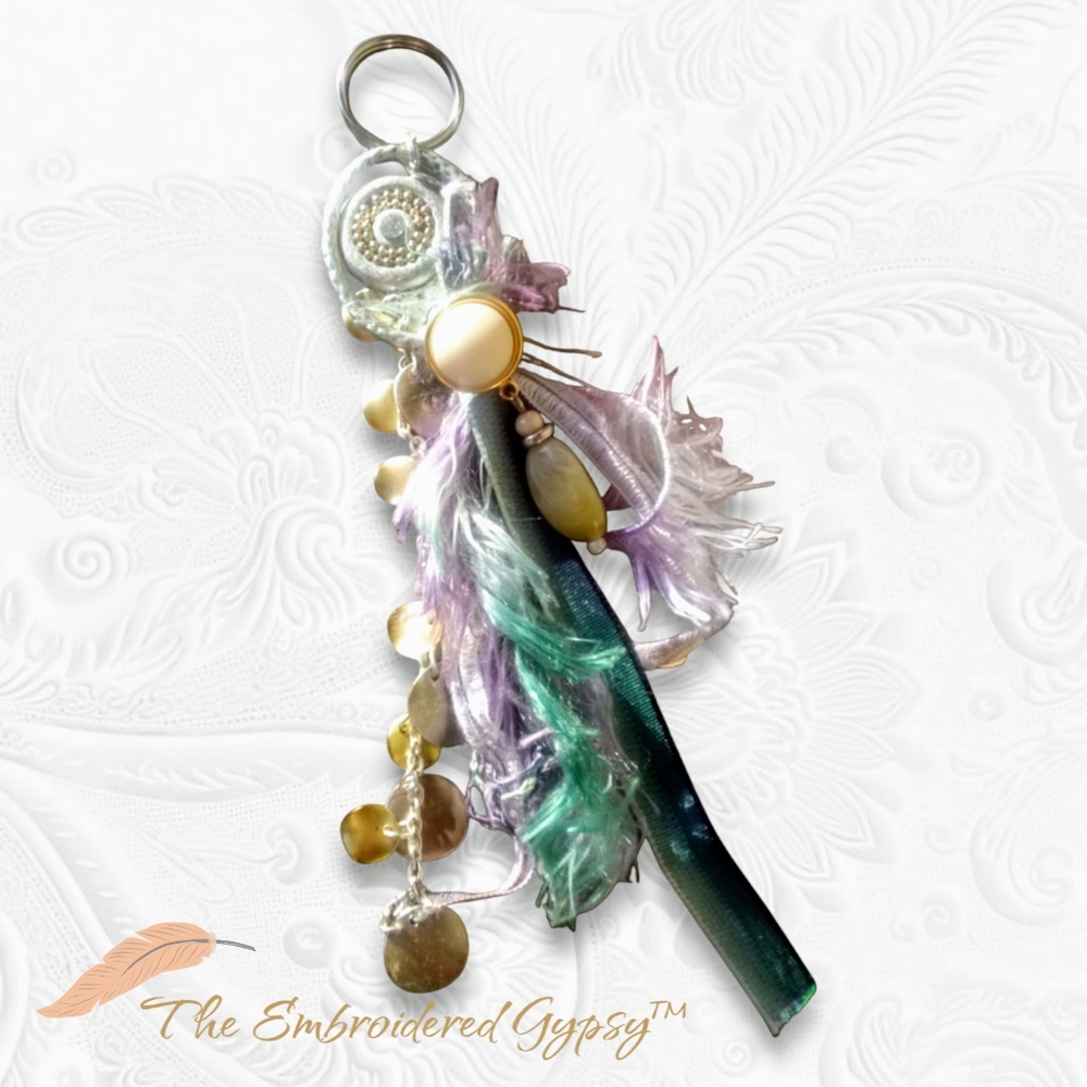 Boho Chic Feather turquoise Purple Tassel Beaded Bohemian Keychain Key Holder